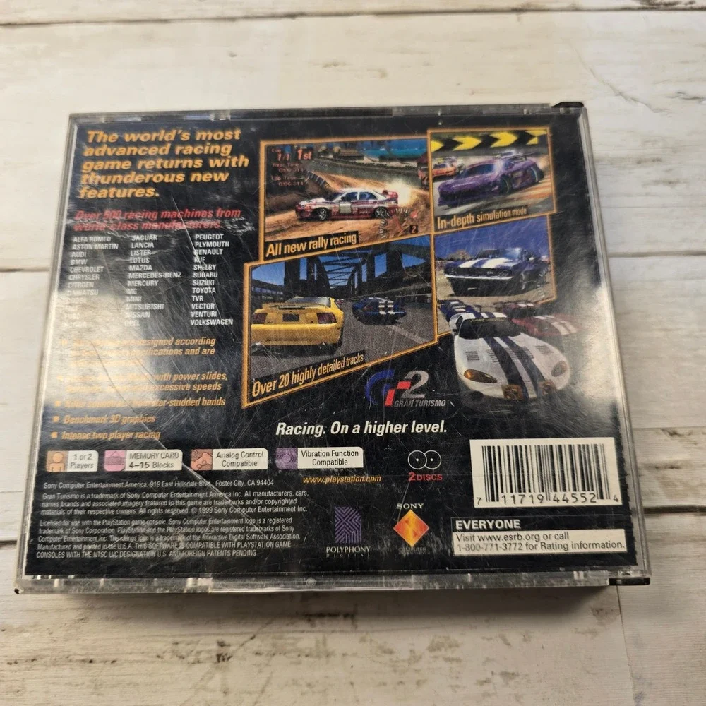 Gran Turismo 2 Sony PlayStation PS1 1999 2-Disc Set SCUS-94455 Racing Game E